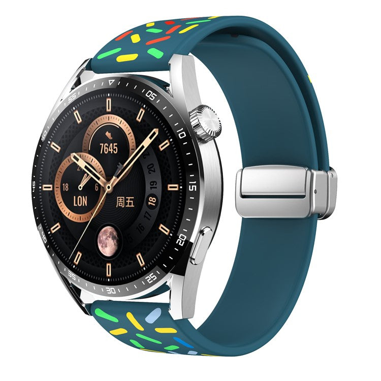 Silicone Band for Samsung Galaxy Watch6 / Watch6 Classic / Watch 5 / Watch 5 Pro / Watch4 20mm Watch Strap with Silver Buckle - Blackish Green Rainbow