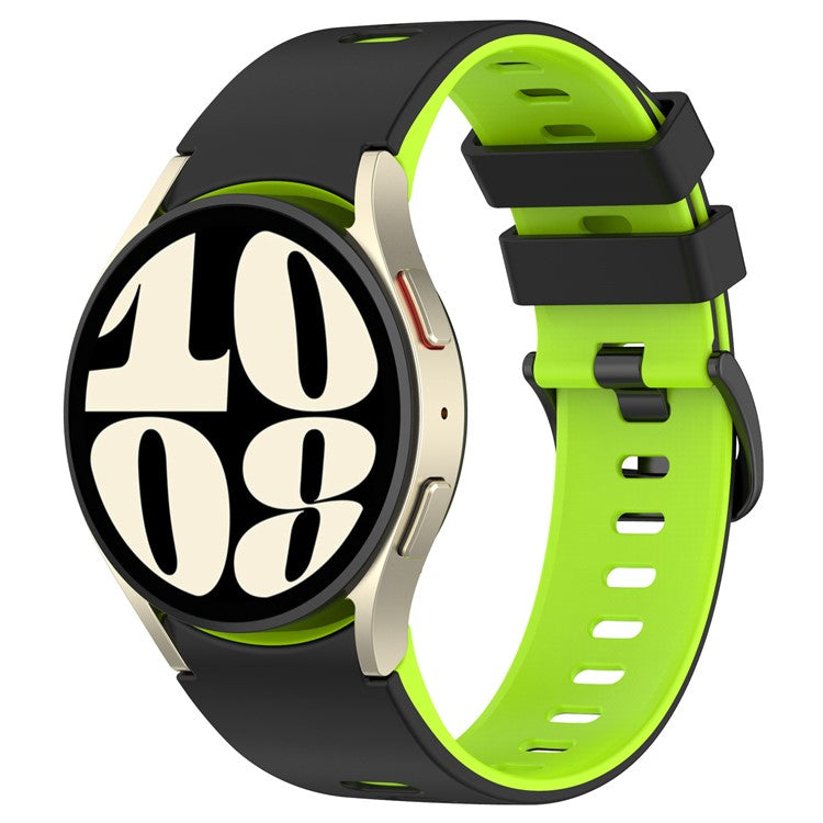 For Samsung Galaxy Watch FE 40mm / Watch6 40mm 44mm / Watch6 Classic 43mm 47mm Dual-Color Silicone Wrist Strap - Black+Lime