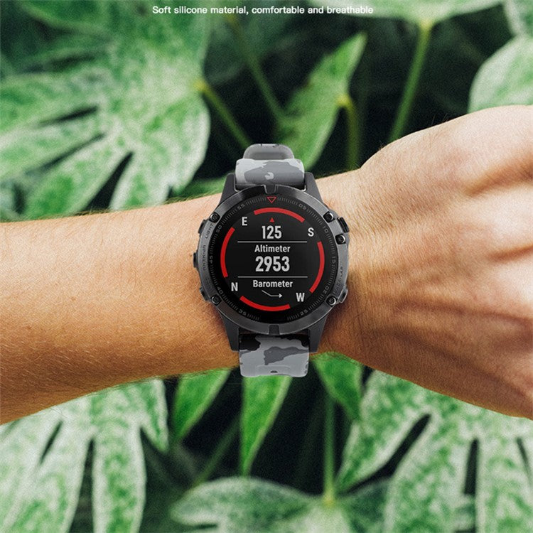 Camouflage Pattern Printed Watch Band for Garmin Fenix 7 / 6 , 22mm Silicone Quick Release Strap - Camouflage Red