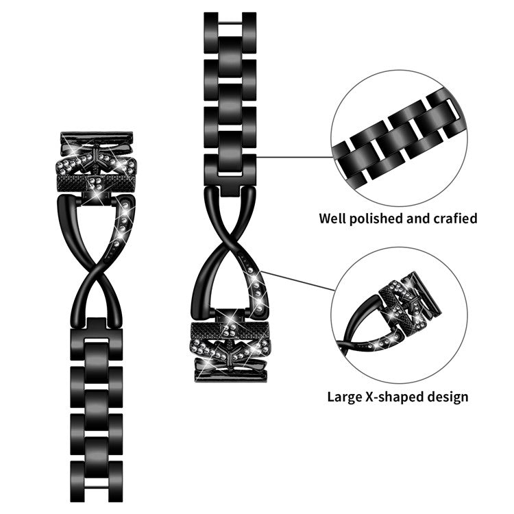 For Samsung Galaxy Watch6 40mm / 44mm Rhinestones Decor 20mm Watch Strap Crown X-Shape Zinc Alloy Watchband - Black
