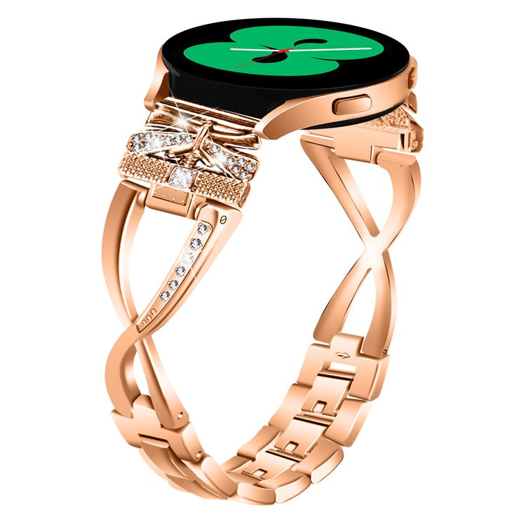 For Samsung Galaxy Watch6 40mm / 44mm Rhinestones Decor 20mm Watch Strap Crown X-Shape Zinc Alloy Watchband - Rose Gold