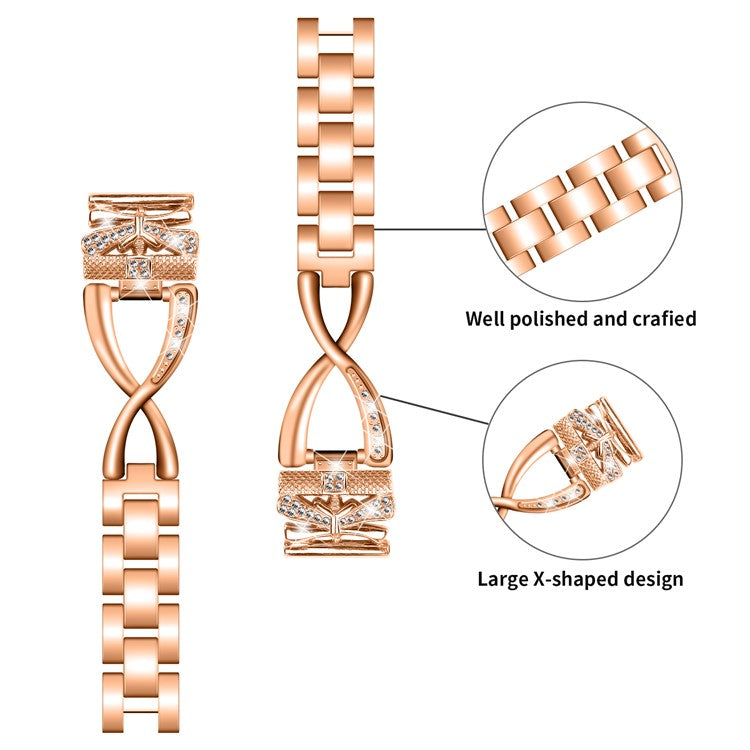 For Samsung Galaxy Watch6 40mm / 44mm Rhinestones Decor 20mm Watch Strap Crown X-Shape Zinc Alloy Watchband - Rose Gold