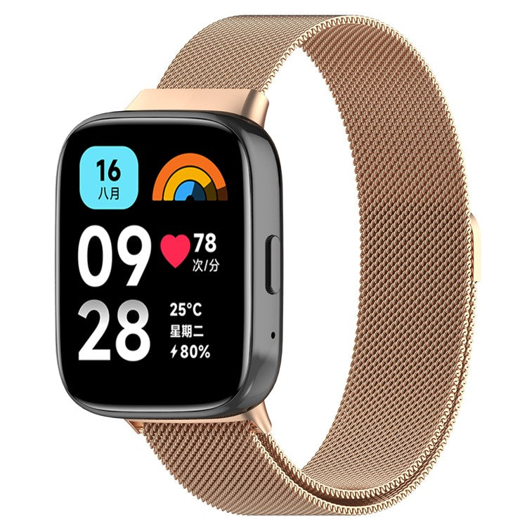 For Xiaomi Redmi Watch 3 Active / Watch 3 Lite Metal Replacement Band Magnetic Milanese Watch Strap - Rose Gold