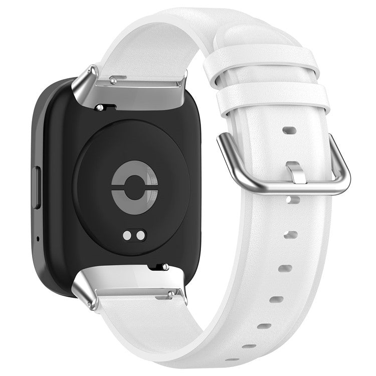 Watch Band for Xiaomi Redmi Watch 3 Active / Redmi Watch 3 Lite , Genuine Cow Leather Wrist Straps with Connector - White