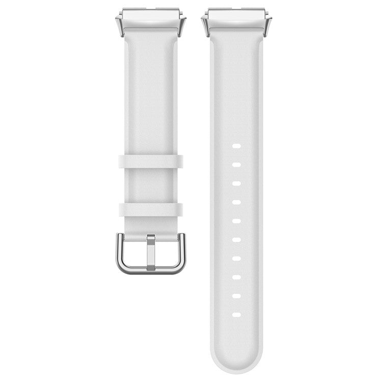 Watch Band for Xiaomi Redmi Watch 3 Active / Redmi Watch 3 Lite , Genuine Cow Leather Wrist Straps with Connector - White