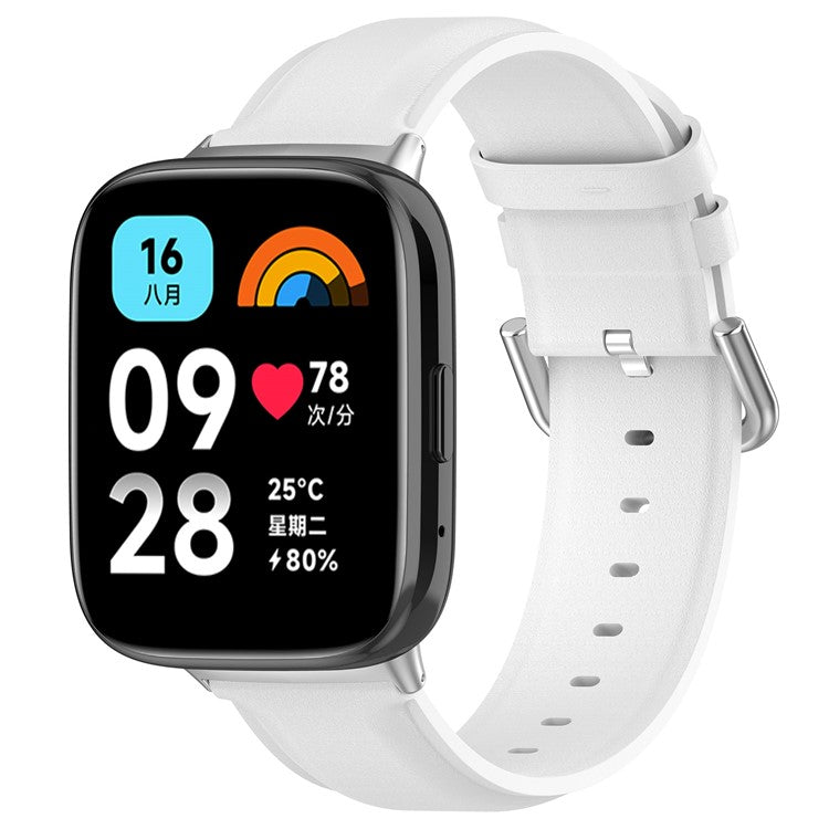 Watch Band for Xiaomi Redmi Watch 3 Active / Redmi Watch 3 Lite , Genuine Cow Leather Wrist Straps with Connector - White