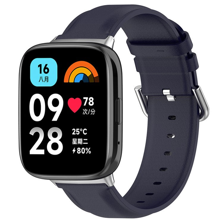 Watch Band for Xiaomi Redmi Watch 3 Active / Redmi Watch 3 Lite , Genuine Cow Leather Wrist Straps with Connector - Navy Blue