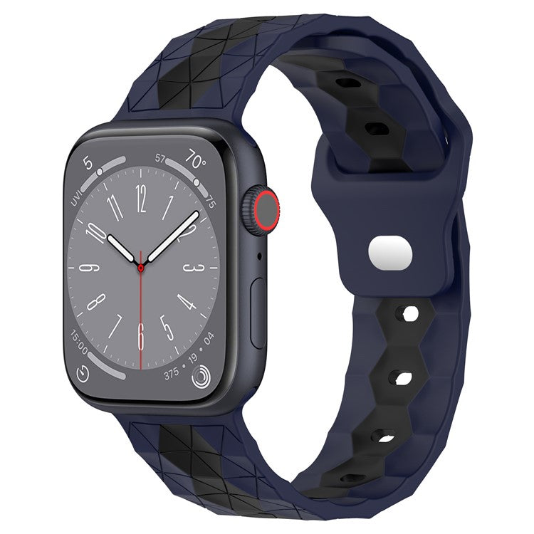 For Apple Watch Series 10 46mm / Ultra 2 Ultra 49mm / Series 9 8 7 45mm / 6 5 4 SE (2023) SE (2022) SE 44mm / 3 2 1 42mm Football Pattern Silicone Watch Strap - Midnight Blue / Black