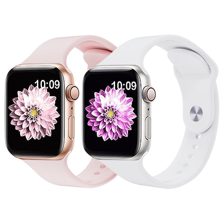 2Pcs Size M / L AW Silicone Strap for Apple Watch Series 10 42mm / 9 8 7 41mm / SE (2023) SE (2022) SE 6 5 4 40mm / 3 2 1 38mm Adjustable Watch Band - Pink+White