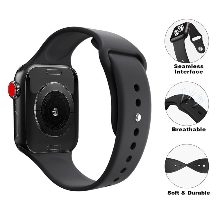 2Pcs Size M / L AW Silicone Strap for Apple Watch Series 10 42mm / 9 8 7 41mm / SE (2023) SE (2022) SE 6 5 4 40mm / 3 2 1 38mm Adjustable Watch Band - Black+Dark Grey