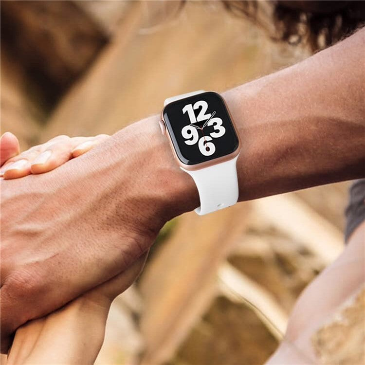 2Pcs Size M / L AW Silicone Strap for Apple Watch Series 10 42mm / 9 8 7 41mm / SE (2023) SE (2022) SE 6 5 4 40mm / 3 2 1 38mm Adjustable Watch Band - Black+Dark Grey