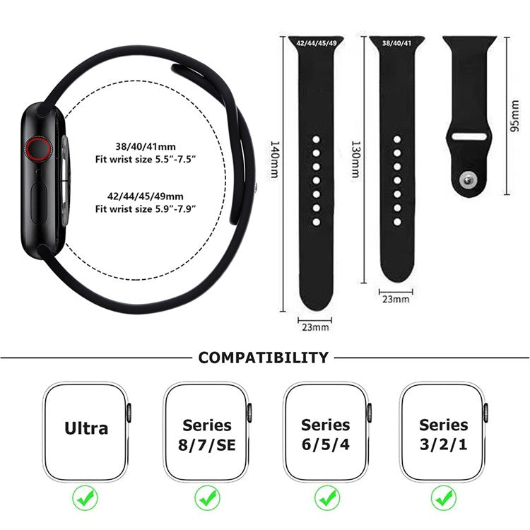 2Pcs Size M / L AW Silicone Strap for Apple Watch Series 10 42mm / 9 8 7 41mm / SE (2023) SE (2022) SE 6 5 4 40mm / 3 2 1 38mm Adjustable Watch Band - Black+Dark Grey