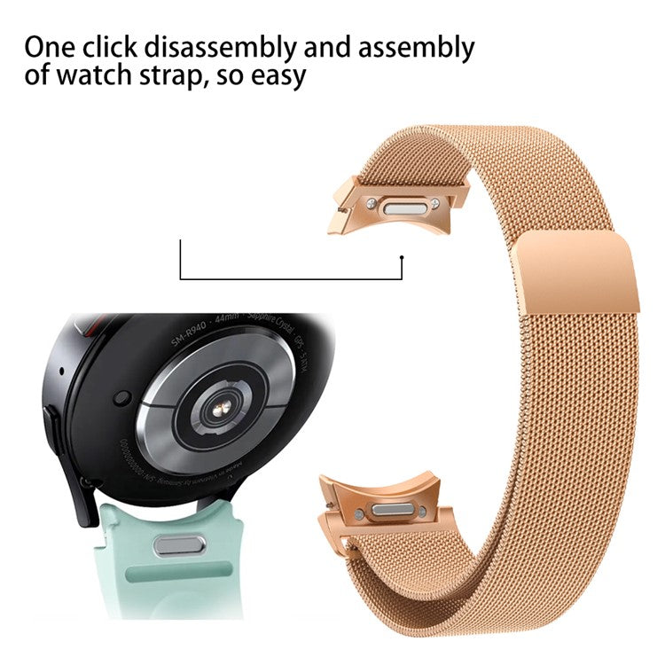 For Samsung Galaxy Watch FE 40mm / Watch6 / Watch6 Classic / Watch 5 / Watch 5 Pro Milanese Watch Strap Magnetic Metal Watchband - Rose Gold
