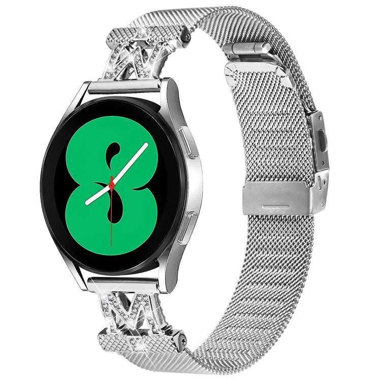 For Samsung Galaxy Watch Active / Active2 44mm / 40mm Rhinestones Decorated Milanese Watch Band 20mm Stainless Steel Watch Strap