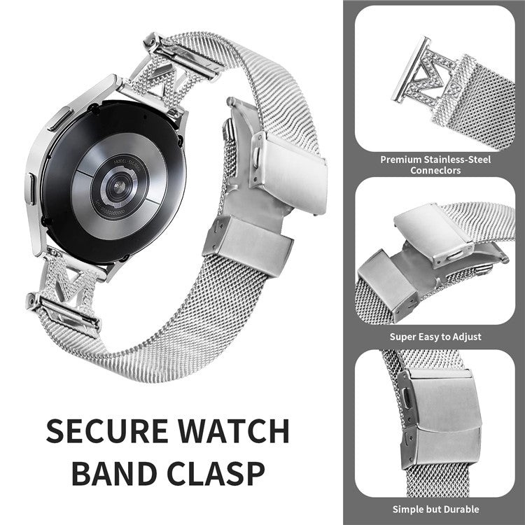 For Samsung Galaxy Watch Active / Active2 44mm / 40mm Rhinestones Decorated Milanese Watch Band 20mm Stainless Steel Watch Strap