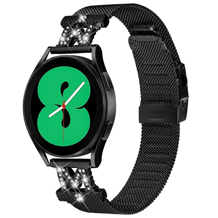 For Samsung Galaxy Watch6 40 / 44mm / Watch6 Classic 43mm / 47mm Metal Watch Strap 20mm Rhinestones Decorated Stainless Steel Watchband - Black