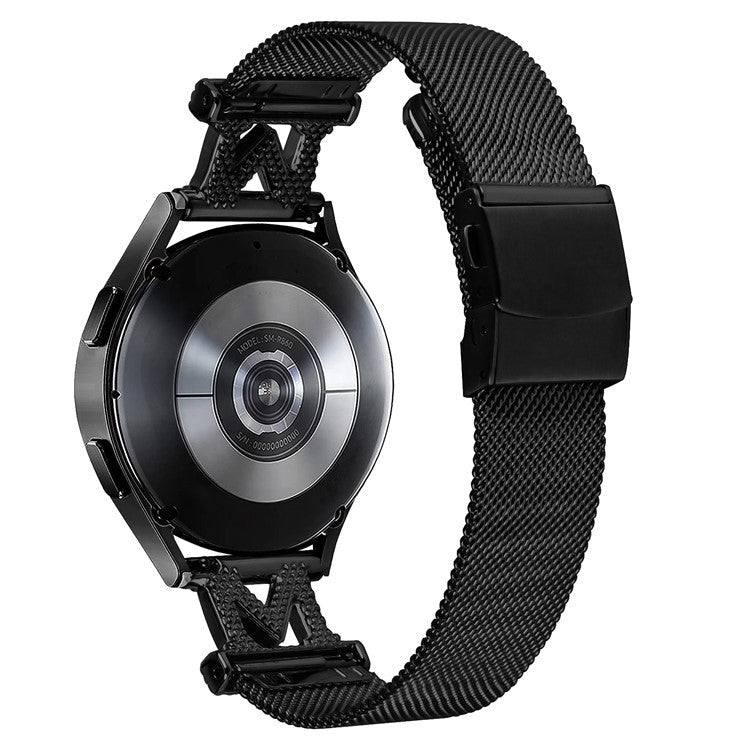 For Samsung Galaxy Watch6 40 / 44mm / Watch6 Classic 43mm / 47mm Metal Watch Strap 20mm Rhinestones Decorated Stainless Steel Watchband - Black