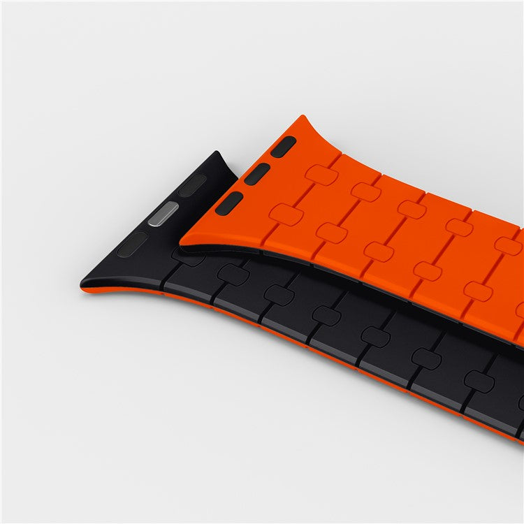 AP Silicone Magnetic Smart Watch Band for Apple Watch Series 10 46mm / Ultra 2 Ultra 49mm / Series 9 8 7 45mm / 6 5 4 SE (2023) SE (2022) SE 44mm / 3 2 1 42mm - Orange / Midnight