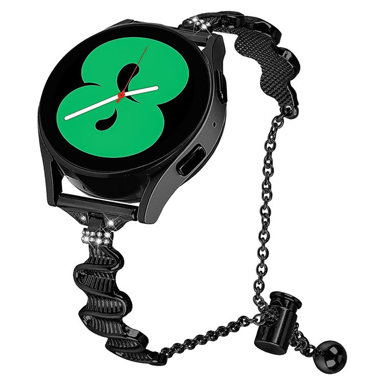 For Samsung Galaxy Watch Active / Active2 40mm / Active2 44mm Rhinestone Decor Stainless Steel Watch Band 20mm Bracelet Strap - Black