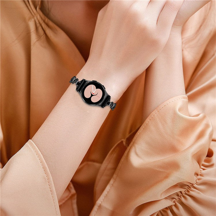 For Samsung Galaxy Watch6 40mm / 44mm / Watch6 Classic 43mm Watch Band with Connector Alloy Bracelet Strap - Black