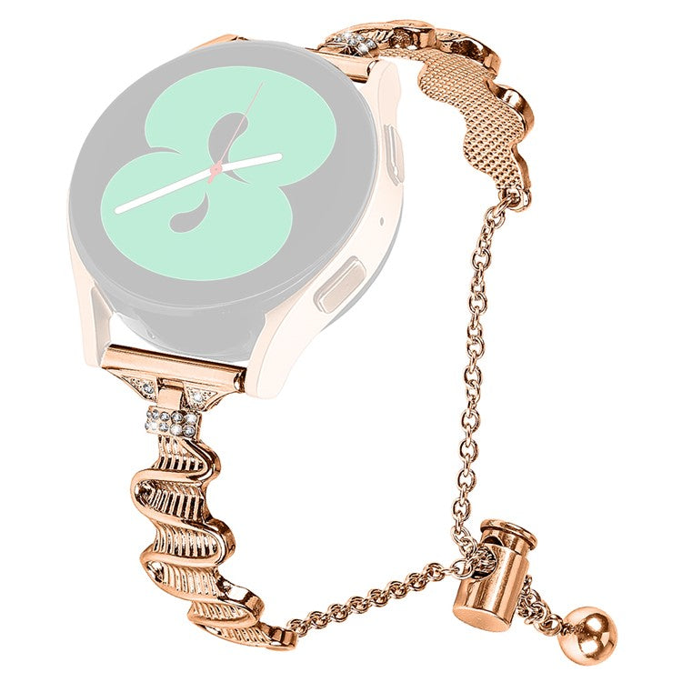 For Samsung Galaxy Watch4 / 4 Classic / Watch 5 Alloy Watch Band 20mm Rhinestones Decor Bracelet Strap - Rose Gold