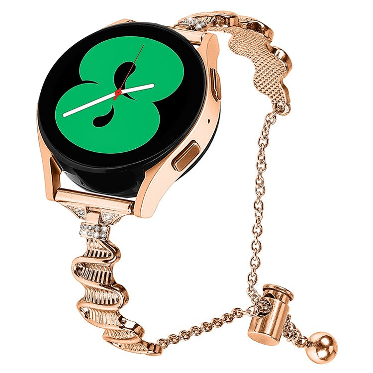 For Samsung Galaxy Watch4 / 4 Classic / Watch 5 Alloy Watch Band 20mm Rhinestones Decor Bracelet Strap - Rose Gold