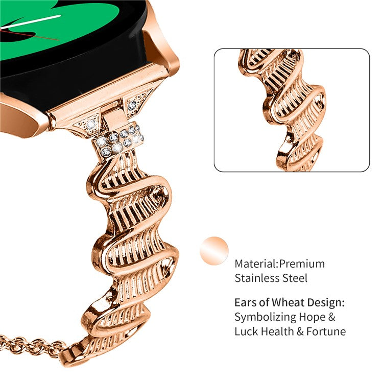 For Samsung Galaxy Watch4 / 4 Classic / Watch 5 Alloy Watch Band 20mm Rhinestones Decor Bracelet Strap - Rose Gold