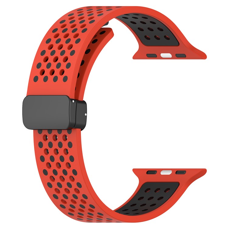 Silicone Watch Bands for Apple Watch Series 10 42mm / 9 8 7 41mm / SE (2023) SE (2022) SE 6 5 4 40mm / 3 2 1 38mm Dual-Color Magnetic Strap - Red+Black