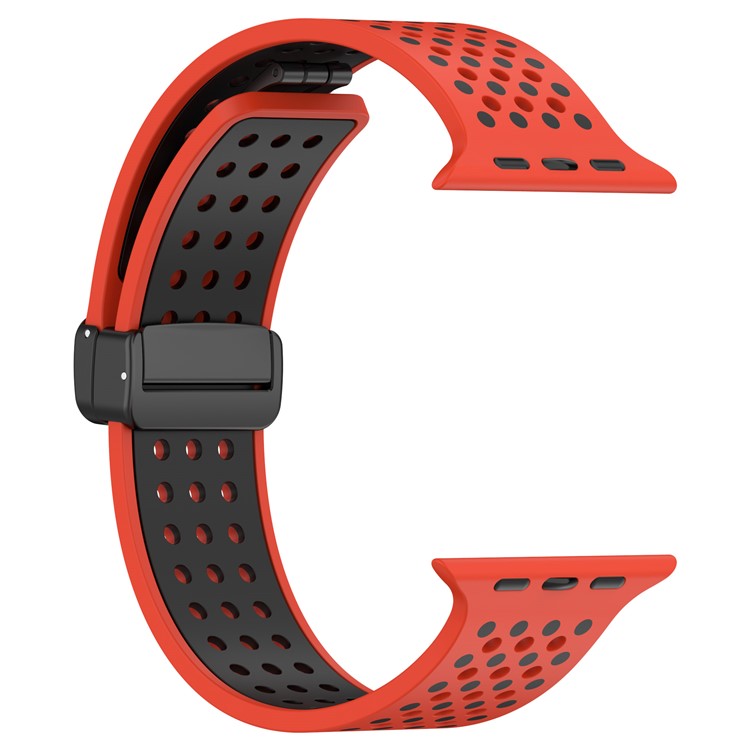 Silicone Watch Bands for Apple Watch Series 10 42mm / 9 8 7 41mm / SE (2023) SE (2022) SE 6 5 4 40mm / 3 2 1 38mm Dual-Color Magnetic Strap - Red+Black