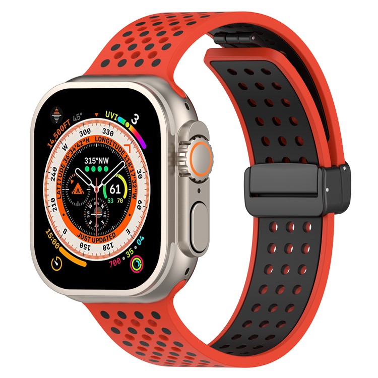 Silicone Watch Bands for Apple Watch Series 10 42mm / 9 8 7 41mm / SE (2023) SE (2022) SE 6 5 4 40mm / 3 2 1 38mm Dual-Color Magnetic Strap - Red+Black
