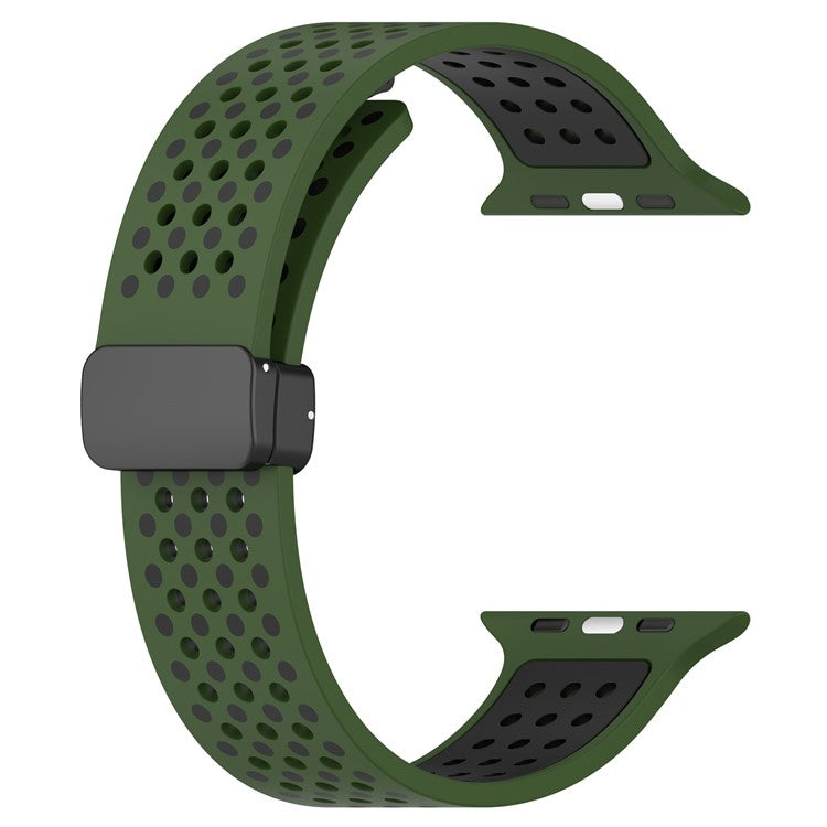 Silicone Watch Bands for Apple Watch Series 10 42mm / 9 8 7 41mm / SE (2023) SE (2022) SE 6 5 4 40mm / 3 2 1 38mm Dual-Color Magnetic Strap - Army Green+Black