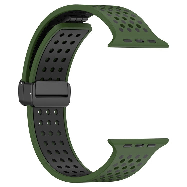 Silicone Watch Bands for Apple Watch Series 10 42mm / 9 8 7 41mm / SE (2023) SE (2022) SE 6 5 4 40mm / 3 2 1 38mm Dual-Color Magnetic Strap - Army Green+Black