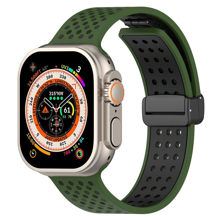 Silicone Watch Bands for Apple Watch Series 10 42mm / 9 8 7 41mm / SE (2023) SE (2022) SE 6 5 4 40mm / 3 2 1 38mm Dual-Color Magnetic Strap - Army Green+Black