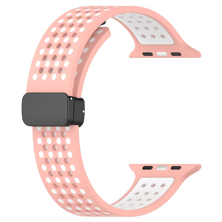 Magnetic Watch Bands for Apple Watch Series 10 46mm / Ultra 2 Ultra 49mm / Series 9 8 7 45mm / 6 5 4 SE (2023) SE (2022) SE 44mm / 3 2 1 42mm , Dual-Color Silicone Strap - Pink+White
