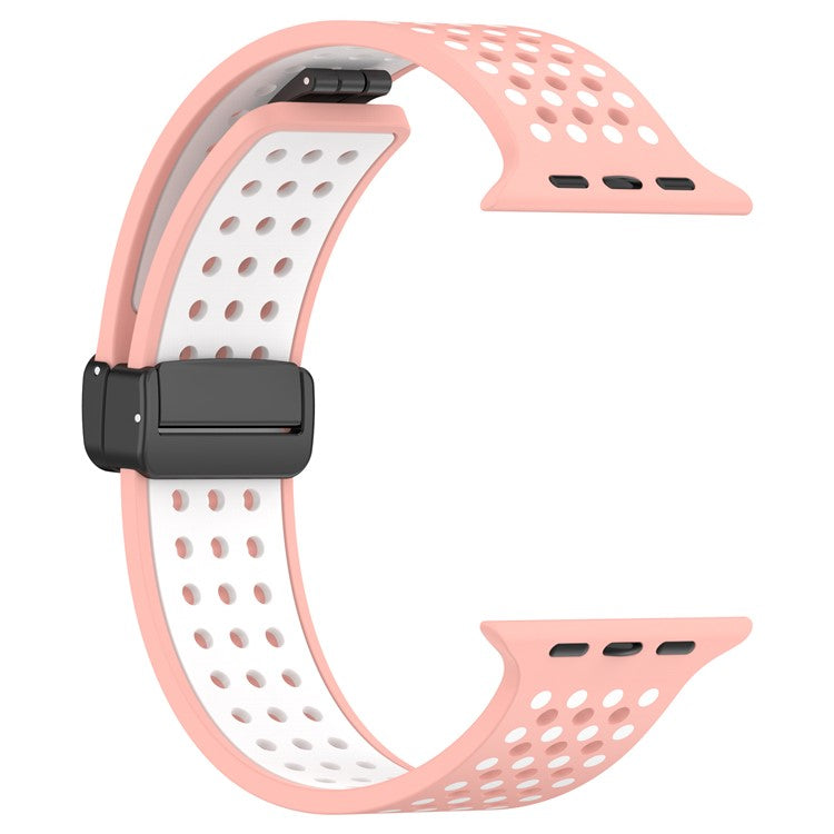 Magnetic Watch Bands for Apple Watch Series 10 46mm / Ultra 2 Ultra 49mm / Series 9 8 7 45mm / 6 5 4 SE (2023) SE (2022) SE 44mm / 3 2 1 42mm , Dual-Color Silicone Strap - Pink+White