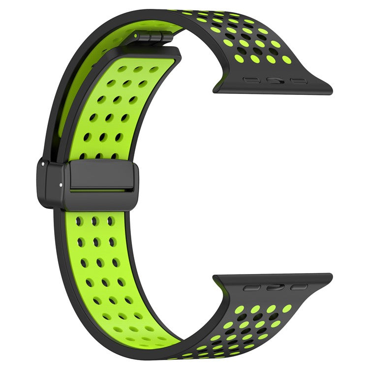 Magnetic Watch Bands for Apple Watch Series 10 46mm / Ultra 2 Ultra 49mm / Series 9 8 7 45mm / 6 5 4 SE (2023) SE (2022) SE 44mm / 3 2 1 42mm , Dual-Color Silicone Strap - Black+Lime