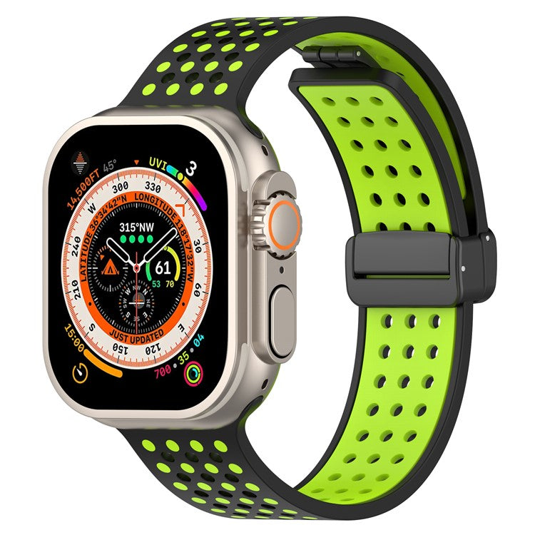 Magnetic Watch Bands for Apple Watch Series 10 46mm / Ultra 2 Ultra 49mm / Series 9 8 7 45mm / 6 5 4 SE (2023) SE (2022) SE 44mm / 3 2 1 42mm , Dual-Color Silicone Strap - Black+Lime