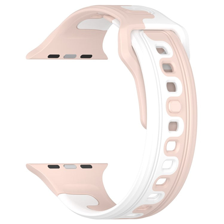 Watch Band for Apple Watch Series 10 46mm / Ultra 2 Ultra 49mm / Series 9 8 7 45mm / 6 5 4 SE (2023) SE (2022) SE 44mm / 3 2 1 42mm Dual-Color Silicone Strap - Pink / White