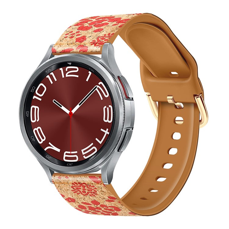 20mm Watch Band for Samsung Galaxy Watch6 Classic 43mm 47mm / Watch6 40mm 44mm Genuine Tree Leather+TPE Strap - Style H