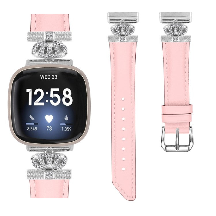 For Fitbit Versa 3 / 4 / Sense 2 Watch Band Crown Connector Replacement Strap with Silver Buckle - Pink