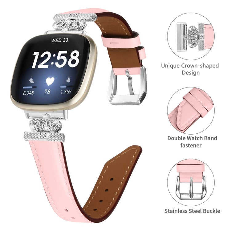 For Fitbit Versa 3 / 4 / Sense 2 Watch Band Crown Connector Replacement Strap with Silver Buckle - Pink