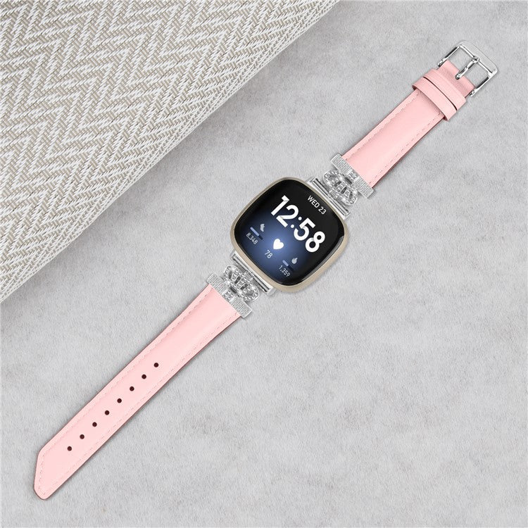For Fitbit Versa 3 / 4 / Sense 2 Watch Band Crown Connector Replacement Strap with Silver Buckle - Pink