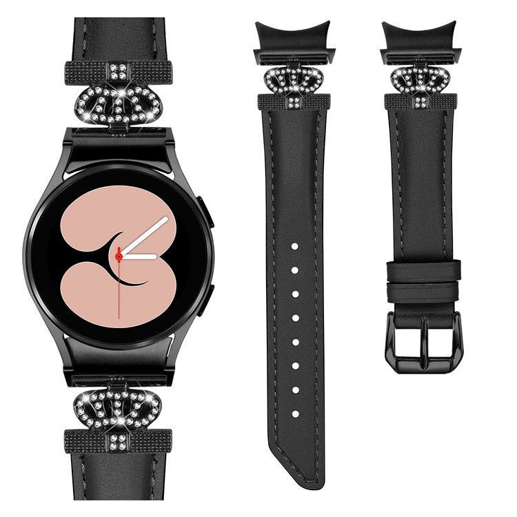 Black Buckle Band for Samsung Galaxy Watch6 40mm 44mm / Watch6 Classic 43mm 47mm Rhinestone Crown Connector Watch Strap Bracelet - Black