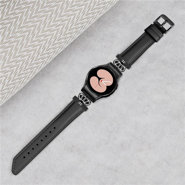 Black Buckle Band for Samsung Galaxy Watch6 40mm 44mm / Watch6 Classic 43mm 47mm Rhinestone Crown Connector Watch Strap Bracelet - Black