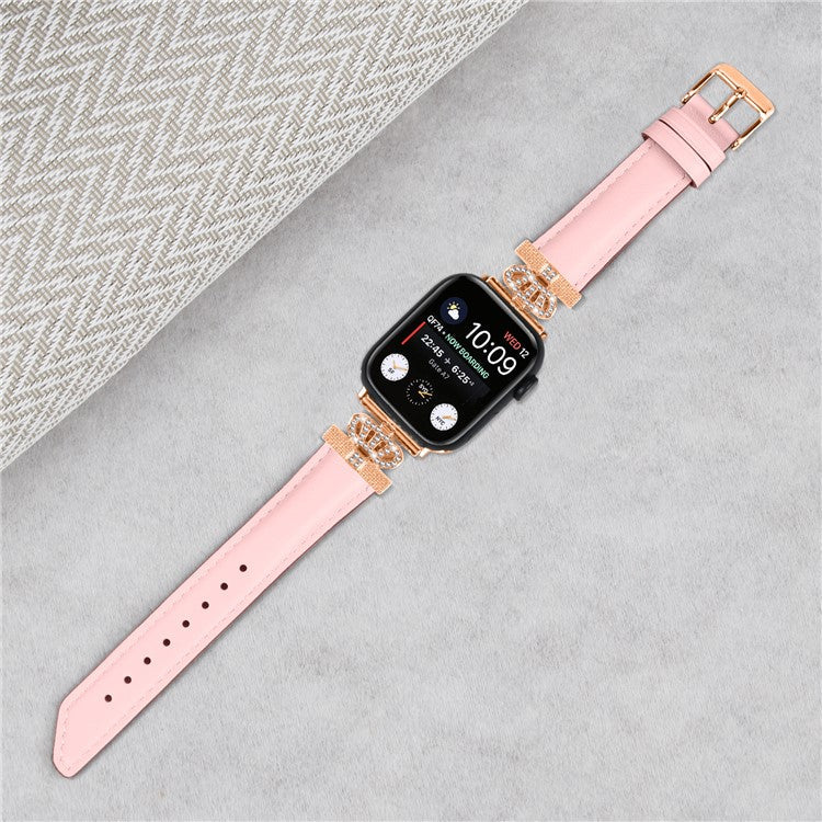 Rhinestone Band for Apple Watch Series 10 46mm / Ultra 2 Ultra 49mm / Series 9 8 7 45mm / 6 5 4 SE (2023) SE (2022) SE 44mm / 3 2 1 42mm Dressy Watch Strap with Rose Gold Buckle - Pink