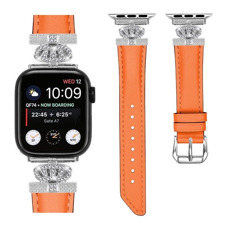 Silver Buckle Watch Band for Apple Watch Series 10 46mm / Ultra 2 Ultra 49mm / Series 9 8 7 45mm / 6 5 4 SE (2023) SE (2022) SE 44mm / 3 2 1 42mm Rhinestone Bracelet Strap - Orange