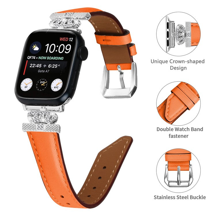 Silver Buckle Watch Band for Apple Watch Series 10 46mm / Ultra 2 Ultra 49mm / Series 9 8 7 45mm / 6 5 4 SE (2023) SE (2022) SE 44mm / 3 2 1 42mm Rhinestone Bracelet Strap - Orange