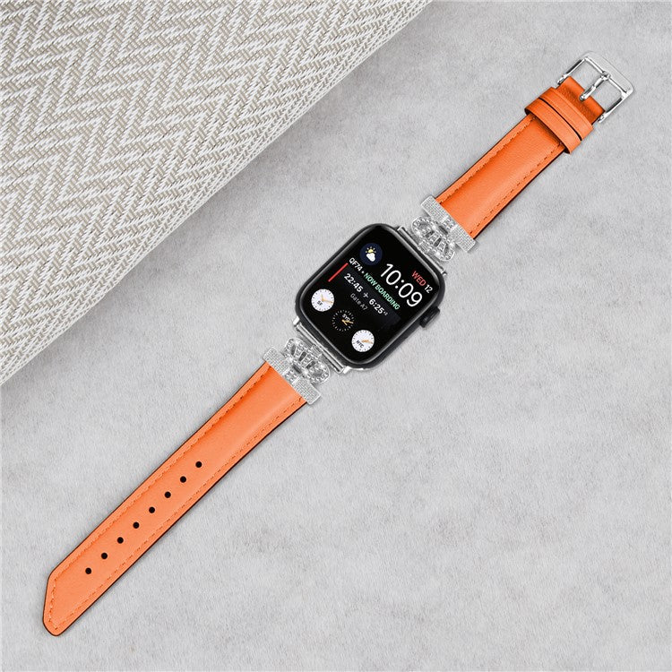 Silver Buckle Watch Band for Apple Watch Series 10 46mm / Ultra 2 Ultra 49mm / Series 9 8 7 45mm / 6 5 4 SE (2023) SE (2022) SE 44mm / 3 2 1 42mm Rhinestone Bracelet Strap - Orange