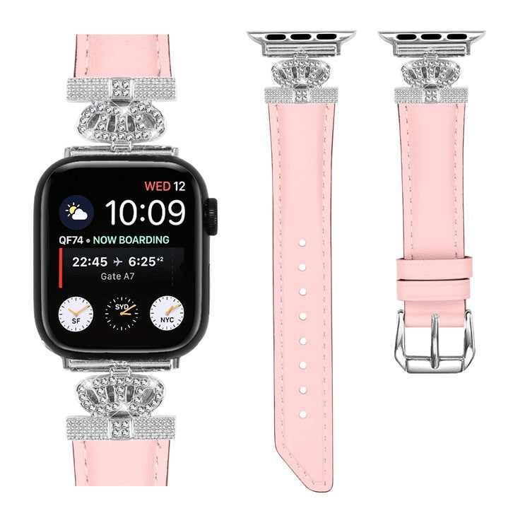 Watch Bracelet Band for Apple Watch Series 10 42mm / 9 8 7 41mm / SE (2023) SE (2022) SE 6 5 4 40mm / 3 2 1 38mm Rhinestone Band with Silver Buckle - Pink