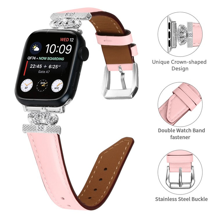 Watch Bracelet Band for Apple Watch Series 10 42mm / 9 8 7 41mm / SE (2023) SE (2022) SE 6 5 4 40mm / 3 2 1 38mm Rhinestone Band with Silver Buckle - Pink